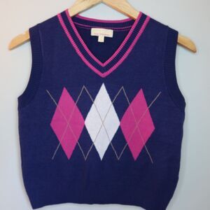 Sage & Oak Sweater Womens M Blue V-Neck Sleeveless Ribbed Trim Contrast Tipping
